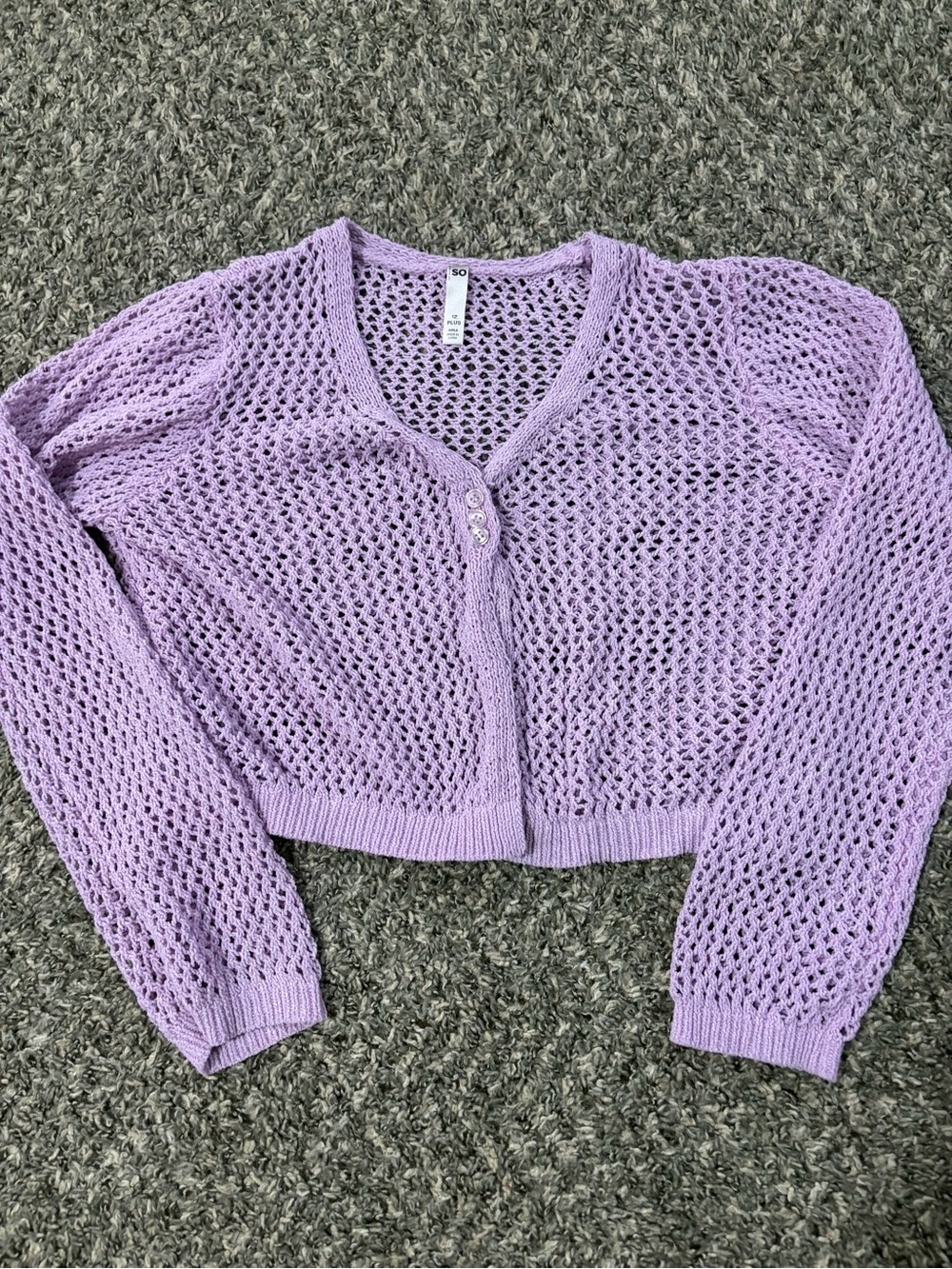SO Lavender Open-Knit V-Neck Cropped Cardigan